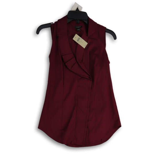 NWT Womens Maroon Collared Ruffle Neck Sleeveless Mini Dress Size 2 image number 1