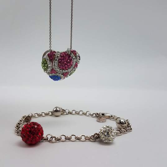Sterling Silver Multi Gems Stone 17 Inch Heart Necklace 7 Inch Bracelet 2pcs Bundle 12.9g image number 1
