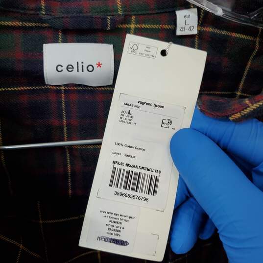 Mn Celio Plaid Long Sleeve 100% Cotton Shirt WT Sz L 41-42 image number 4