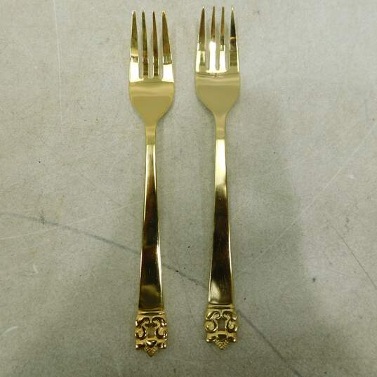STANLEY ROBERTS Gold Plated Stainless Flatware 16 Pieces GOLDEN ROGET IOB image number 4