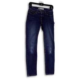Womens Blue Denim Bold Curve Medium Wash Distressed Skinny Jeans Size 5M