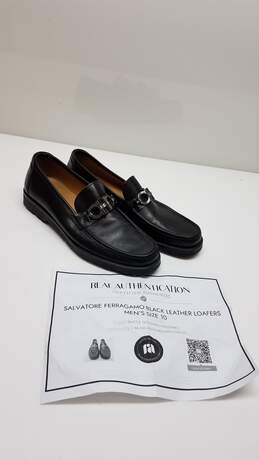 AUTHENTICATED  Salvatore Ferragamo Black Leather Loafers - Men's Sz 10