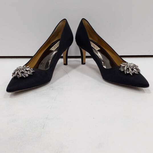 Badgley Mischkas Women's Gardenia Black Satin Rhinestone Heels Size 9.5M IOB image number 3