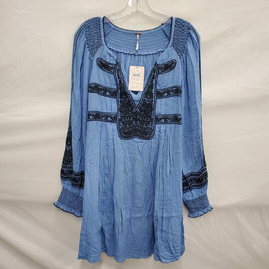 NWT Free People WM's Wind Willow Embroidered River Skies Blue Polyester Blend Dress Size M image number 1