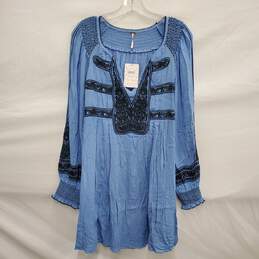 NWT Free People WM's Wind Willow Embroidered River Skies Blue Polyester Blend Dress Size M