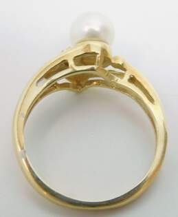 10K Yellow Gold Round Pearl Diamond Accent Ring 2.5g alternative image