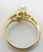 10K Yellow Gold Round Pearl Diamond Accent Ring 2.5g image number 2