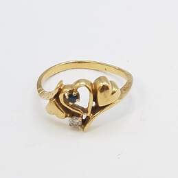 14K Gold Diamond Blue Spinel Triple Heart Sz 5 Ring 1.9g
