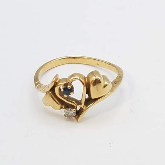 14K Gold Diamond Blue Spinel Triple Heart Sz 5 Ring 1.9g image number 1