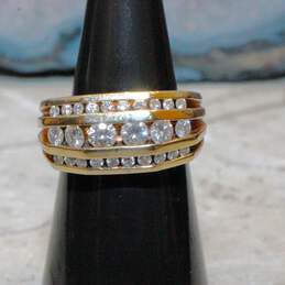 14K Yellow Gold Three Row Pave Diamond Ring Size 5.5 alternative image