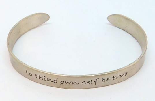 Artisan 925 Well Behaved Women & To Thine Self Be True Quotes Stamped Cuff Bracelets Set 31.5g image number 5