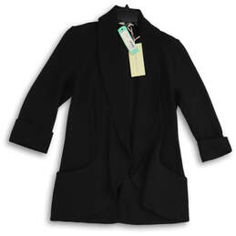 NWT Womens Melanie Black Knit Long Sleeve Open Front Tunic Blazer Size S