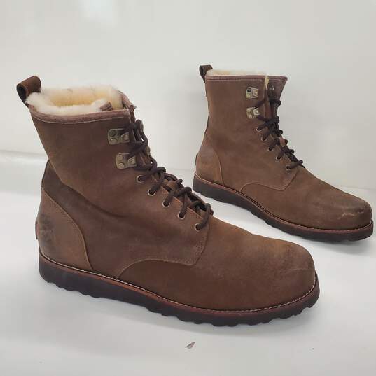 UGG Australia Men's 'Hannen' Brown Leather Shearling Lined Hiking Boots Size 13 image number 4