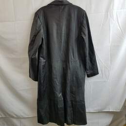 Black leather button up trench duster coat men's XXS alternative image