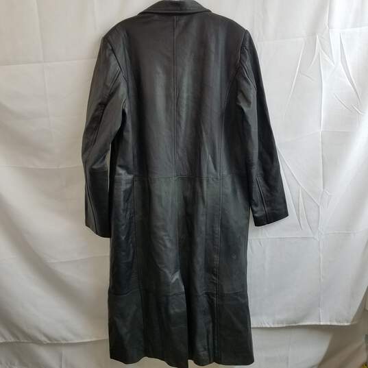 Black leather button up trench duster coat men's XXS image number 2