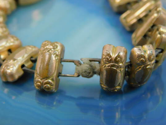 Antique Victorian Gold Filled Etched Monogram Slide Charm Book Chain Bracelet For Repair 27.8g image number 6