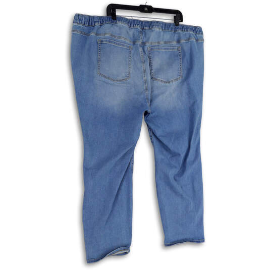Womens Blue Denim Elastic Waist Drawstring Straight Leg Cropped Jeans Sz 4R image number 2