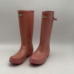 Womens Shiver Pink Mid-Calf Round Toe Buckle Tall Rain Boots Size 22