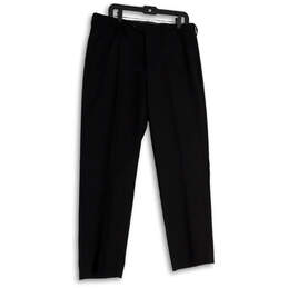 Mens Black Gray Pinstripe Flat Front Pocket Straight Leg Dress Pants Sz 34R