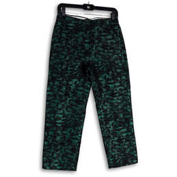 Womens Green Black Abstract Flat Front Straight Leg Ankle Pants Size 0