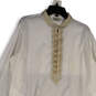 Mens White Gold Long Sleeve Collared Stitched 1/4 Button Tunic Kurta Sz 42 image number 3