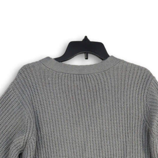 NWT Womens Gray Knitted Long Sleeve V-Neck Cutout Pullover Sweater Size XXL image number 4