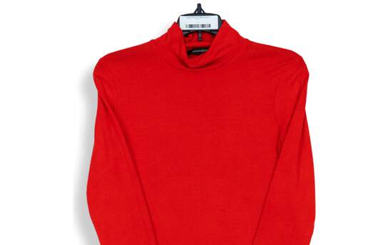 Mens Red Mock Neck Long Sleeve Strtch Fleece Pullover Sweatshirt Size Small image number 3