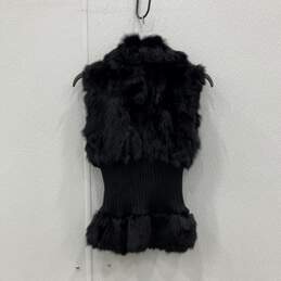 Guess Jeans Womens Black Sleeveless Rabbit Fur Full-Zip Vest Size X-Small alternative image
