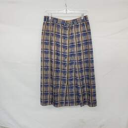 Geiger Vintage Blue & Taupe Pleated Lined Skirt WM Size 42