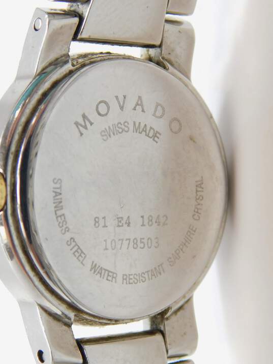 Movado Swiss 81 E4 1842 Black Dial Two Tone Stainless Steel Sapphire Crystal Ladies Watch 36.1g image number 5