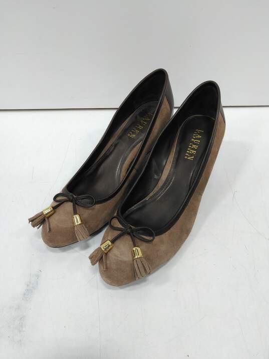 Lauren Ralph Lauren Women's Brown Surde Wedge Heel Slip On Shoes Size 11B image number 1