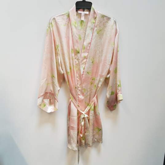 Womens Multicolor Floral Stain Long Sleeve Front Knot Kimono Robe Size M image number 1