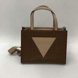 Womens Brown Signature Print Inner Pocket Detachable Strap Stylish Tote Bag