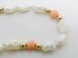 14K Gold Clasp & Ball Angel Skin Coral & Pearls Beaded Bracelet 3.7g image number 4