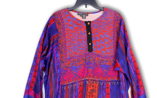Womens Multicolor Embroidered Long Sleeve Side Slit Tunic Blouse Top Sz 14 image number 3