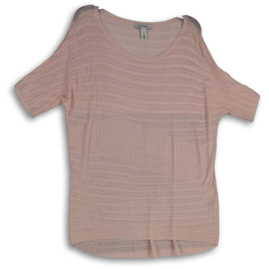 Womens Pink Round Neck Short Sleeve Pullover Blouse Top Size Small image number 1