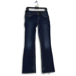 Womens Blue Denim Dark Wash 5-Pocket Design Bootcut Jeans Size 27