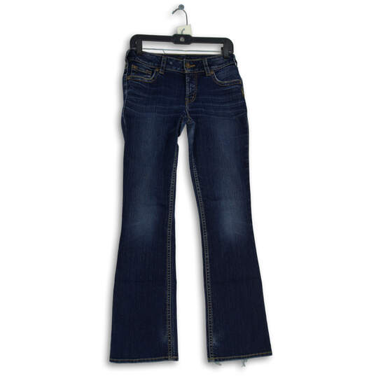 Womens Blue Denim Dark Wash 5-Pocket Design Bootcut Jeans Size 27 image number 1