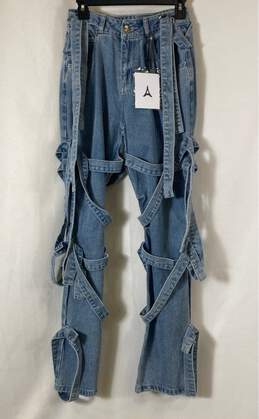 NWT Manière De Voir Womens Blue Cotton Denim Strap Straight Jeans Size 4