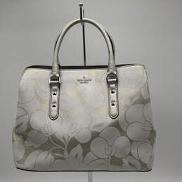 Womens White Leather Floral Inner Pockets Double Handle Satchel Bag alternative image