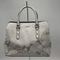 Womens White Leather Floral Inner Pockets Double Handle Satchel Bag image number 2
