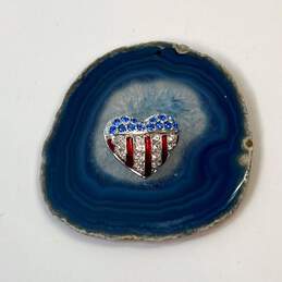 Designer Swarovski Silver-Tone Rhinestone Patriotic Heart USA Brooch Pin