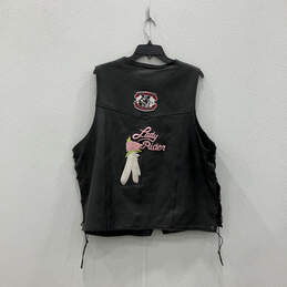 Mens Black Sleeveless Embroidered Snap Front Motorcycle Vest Size 50 alternative image