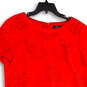 Womens Red Floral Eyelet Round Neck Short Sleeve Back Zip Shift Dress Sz 12 image number 3