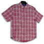 Mens Pink Plaid Spread Collar Short Sleeve Button-Up Shirt Size Medium image number 1