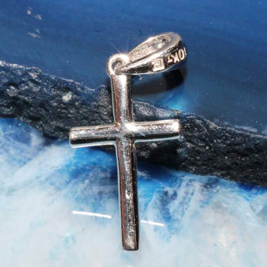 10K White Gold White Sapphire Accent Petite Cross Pendant - 0.7g image number 3