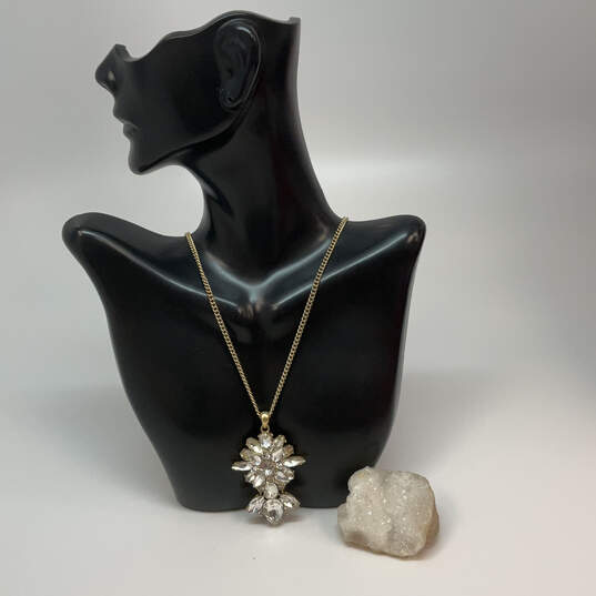 Designer J. Crew Gold-Tone Link Chain Crystal Stone Pendant Necklace image number 1