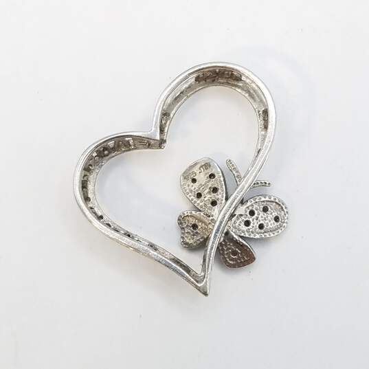 JTW Sterling Silver Diamonds Open Heart W/Butterfly Pendant 2.9g image number 2