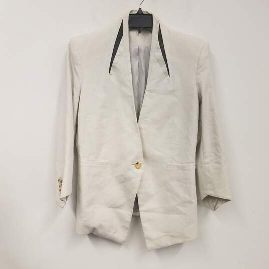 Womens White Long Sleeve Pockets Single Breasted Blazer Jacket Size 4 image number 1