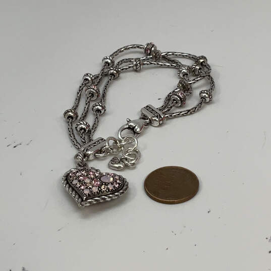 Designer Brighton Silver-Tone Pink Rihnestone Heart Shape Charm Bracelet image number 3